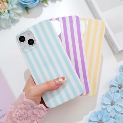 Striped case for iPhone 13/14 Blue/White | Aesthetic Striped，Full Protection Soft TPU，will not peel, fade or rub off ，Kawaii Cute Phone Case for Women Girls - color: Imd Striped Blue/White