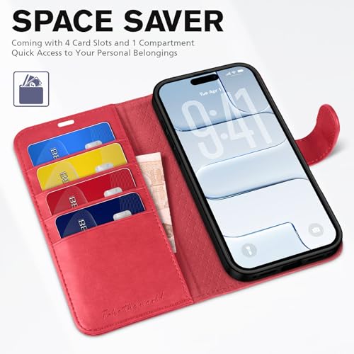 TUCCH Wallet Case for iPhone Air (6.5") 2025, 4 Card Slots, Red | RFID Blocking, Viewing Stand, Shockproof TPU Shell, PU Leather, Magnetic Closure, Protective Folio Flip Cover - color: Red