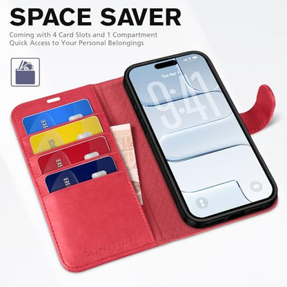 TUCCH Wallet Case for iPhone Air (6.5") 2025, 4 Card Slots, Red | RFID Blocking, Viewing Stand, Shockproof TPU Shell, PU Leather, Magnetic Closure, Protective Folio Flip Cover - color: Red