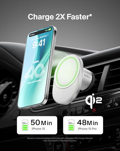 Belkin 15W MagSafe-Compatible Wireless Car Charger, Vent Mount - style: Charging Mount - New Model
