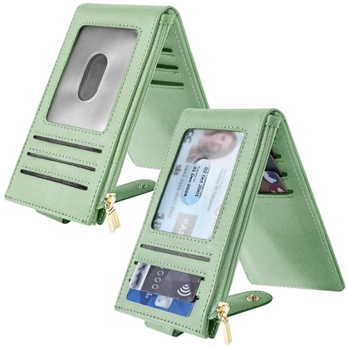 Chelmon Women's RFID Slim Card Holder Wallet | Thin Bifold Multi Card Case with Zipper Coin Pocket Purse for Women(Light Green) - color: Light Green