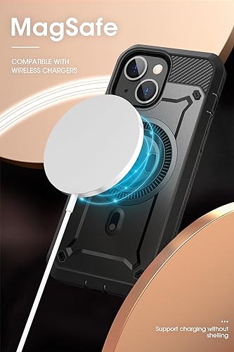 SUPCASE for iPhone 15 Case (6.1 inch), Compatible with MagSafe, Black | Built-in Kickstand, 360° Rotating Belt Clip,Screen Protector, Rugged Case for iPhone 14/13,Mil-Grade Protection, UB Pro Mag - color: Black