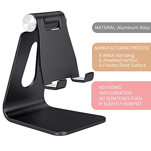 Adjustable Aluminum Alloy Cell Phone Stand,Desktop Metal Phone Holder,Smartphone Cradle,Black - color: Black