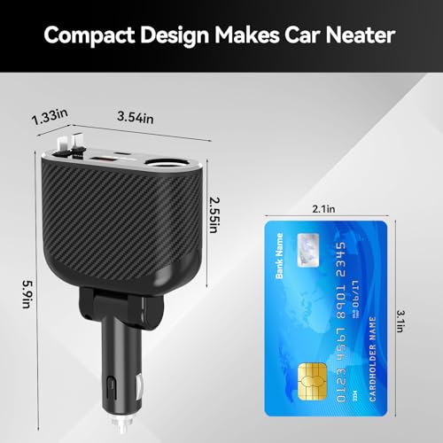 MAGJIEYX Car Cigarette Lighter Splitter Charger, Fast Car Phone Charger with 1-Socket(100W) Charging Adapter and USB C Coiled Cable for iPhone 17 16 15, Galaxy S25 Ultra/iPad/GPS/Dash Cam/Laptop