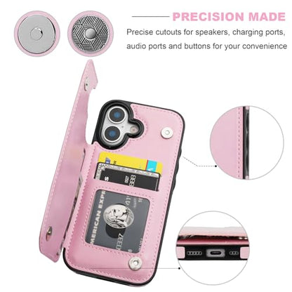 ONETOP for iPhone 17 Wallet Case with Credit Card Holder,Pink | Kickstand,ID/Cash Holder,Case Wallet with Card Slots,Double Magnetic Clasp,Durable PU Leather Shockproof Cover for Women Men - color: Pink