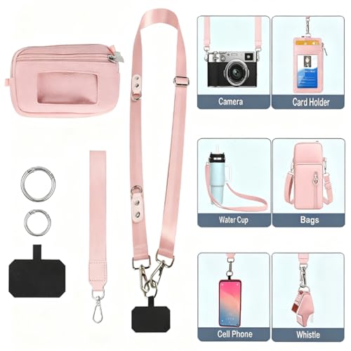 Phone Lanyard Crossbody with Wrist Strap, Adjustable Phone Strap Crossbody with Detachable Wallet for All Phones,Universal Cell Phone Neck lanyard for Travel Essentials-Pink - color: Pink
