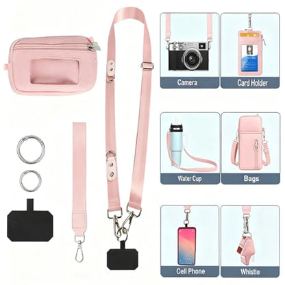 Phone Lanyard Crossbody with Wrist Strap, Adjustable Phone Strap Crossbody with Detachable Wallet for All Phones,Universal Cell Phone Neck lanyard for Travel Essentials-Pink - color: Pink