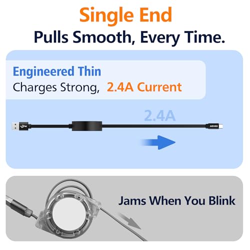 AGVEE 1ft Fixed / 2.3ft Extend Single-End Retractable USB C Cable - size: 1ft Fixed / 2.3ft Extend