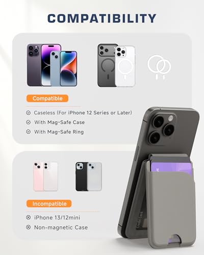 Magnetic Card Holder for MagSafe with Stand, RFID Blocking Phone Wallet for iPhone 17/16/15/14/13/12/Pro Max Plus, Slim 6 Cards Holder, Vegan Leather, Gray - color: Gray