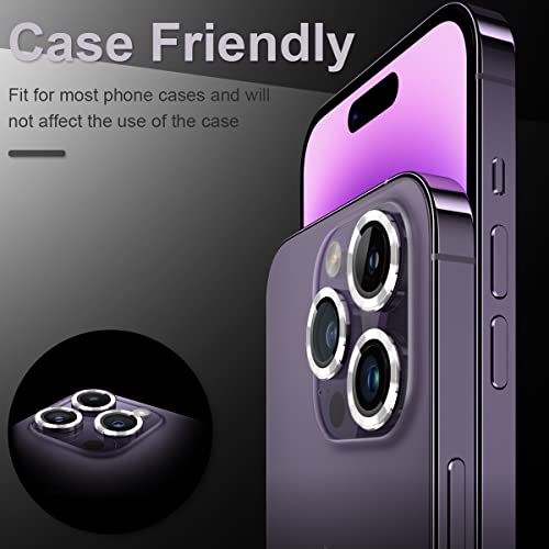 [3+1] Compatible for iPhone 15 Pro ＆ iPhone 15 Pro Max Camera Lens Protector 9H Tempered Glass Camera Cover Metal Individual Ring Full Coverage Camera Lens Protector with Removal Tool (silver) - color: silver