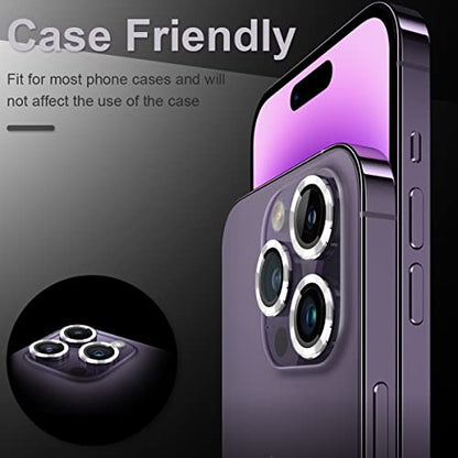 [3+1] Compatible for iPhone 15 Pro ＆ iPhone 15 Pro Max Camera Lens Protector 9H Tempered Glass Camera Cover Metal Individual Ring Full Coverage Camera Lens Protector with Removal Tool (silver) - color: silver