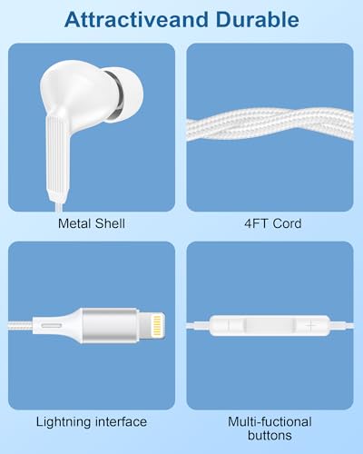 Lightning Headphones for iPhone 14/13/12 Pro Max, Wired Earbuds Lightning - color: White-1 Pack