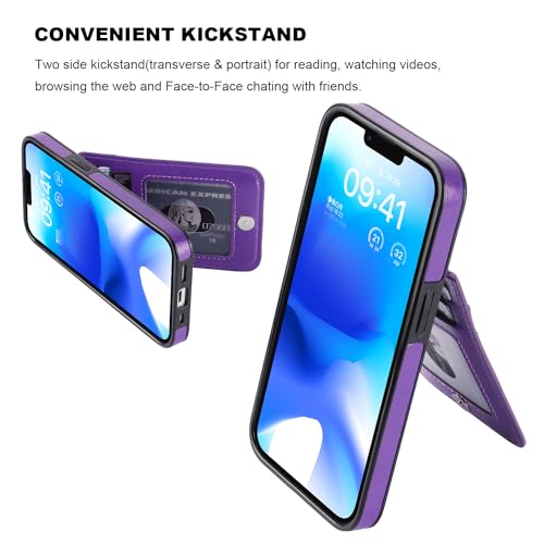 KIHUWEY for iPhone 14 Wallet Case Card Holder Kickstand, Dark Purple - color: Dark Purple