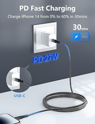 Long iPhone Fast Charger [MFi Certified] USBC Lightning Cable 10FT, 2Pack - color: Black, size: 10FT