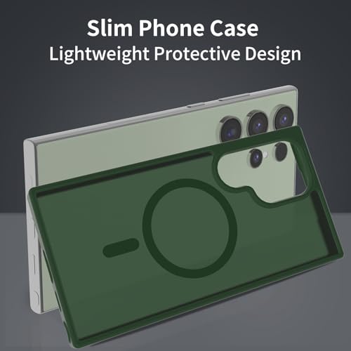 for Samsung Galaxy S24 Ultra Case Magnetic, [Compatible with Magsafe] 6.8 Inches Slim Fit Heavy Duty Protection Wireless Charging TPU and PC Shockproof Anti-Slip Protective Phone Cover, Green - color: Green Magnetic