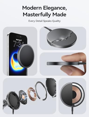 JSAUX Magnetic Wireless Charger Compatible with MagSafe Charger/iPhone 16/16 Pro/16 Plus/16 Pro Max/iPhone 15 Pro Max Plus/iPhone 14 13 12 Series, Wireless Mag Safe Charging Pad, Mag Charger (Black) | For 15W MagSafe iPhone 17 Air Pro Max/16/15/14/13/12 S