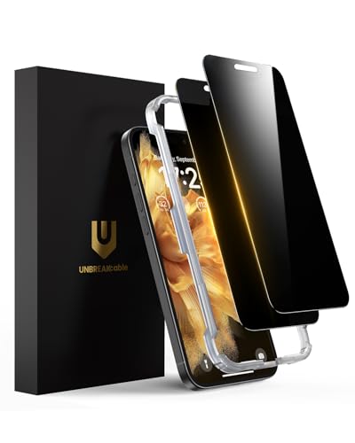 UNBREAKcable Privacy Screen Protector for iPhone 16 Plus, Full Coverage Shatterproof Tempered Glass [True 28°Anti Spy] [9H Hardness] [Easy Installation Frame] 2-Pack Private Screen for iPhone 16 Plus - size: iPhone 15 Plus/iPhone 16 Plus