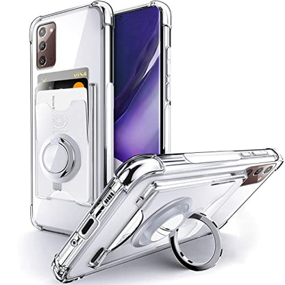 Shields Up for Samsung Galaxy Note 20 Case, Minimalist Wallet Case with Card Holder [3 Cards] & Ring Stand, [Drop Protection] Slim Protective Cover for Samsung Note 20 5G - Clear | Minimalist Wallet Case, 3 Card Slots, 360° Rotation Ring Stand/Kickstand,