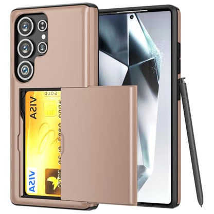AICase for Samsung S25 Ultra Case with Card Holder [Store 2 Cards] Dual Layer Heavy Duty Protective Hidden Card Slot Slim Wallet Case 6.9'' 2025_7 - color: Rose Gold with Card Holder