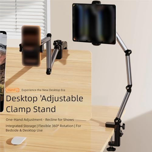 Aluminum Folding Tablet Stand 360-Degree Rotating Clamp Mount with 4 Articulated Arms Desk Bedside Cradling Bracket for Smartphones E-Readers 58cm - color: All purpose model