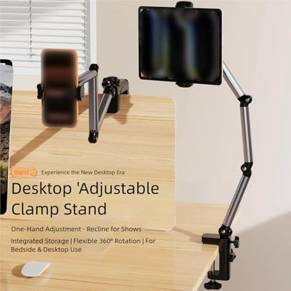Aluminum Folding Tablet Stand 360-Degree Rotating Clamp Mount with 4 Articulated Arms Desk Bedside Cradling Bracket for Smartphones E-Readers 58cm - color: Phone holder model