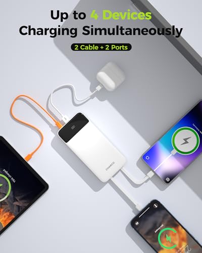 CHARCO Portable Charger Power Bank with Built in Cable 10000mAh - color: White