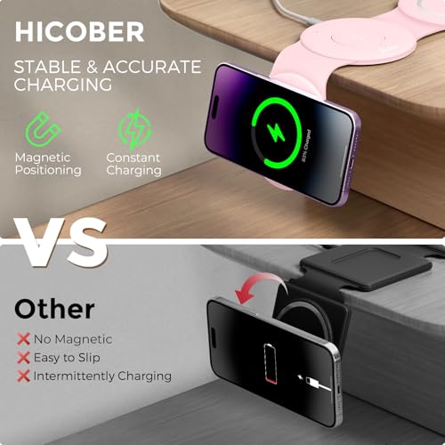 HICOBER 3-in-1 Wireless Charging Station for iPhone, Watch, AirPods, Pink - color: Pink