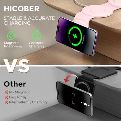 HICOBER 3-in-1 Wireless Charging Station for iPhone, Watch, AirPods, Pink - color: Pink