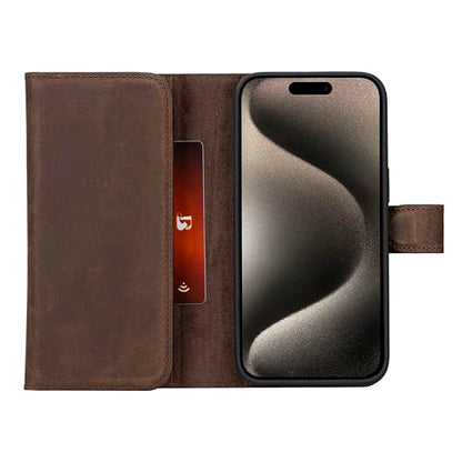 Bayelon Wallet Case for iPhone 15 Pro Max, Trifold Leather Wallet, Detachable Magnetic Flip Folio Cover, Card Holder, iPhone 15 Pro Max Wallet Case, MagSafe Compatible, RFID Blocking (Dark Brown) - color: Dark Brown, size: iPhone 15 Pro Max