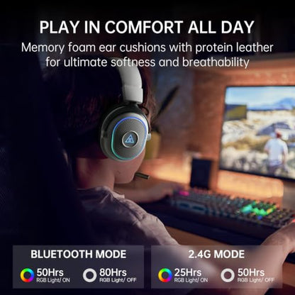 EKSA Wireless Gaming Headset with Detachable Microphone for PC,PS5,PS4 - color: White