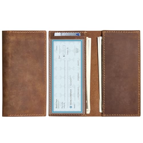 CoBak Genuine Leather Checkbook Cover for Women & Men, with RFID Blocking | Classic Design Check Book Holder for Personal and Business - color: *Genuine Leather Brown