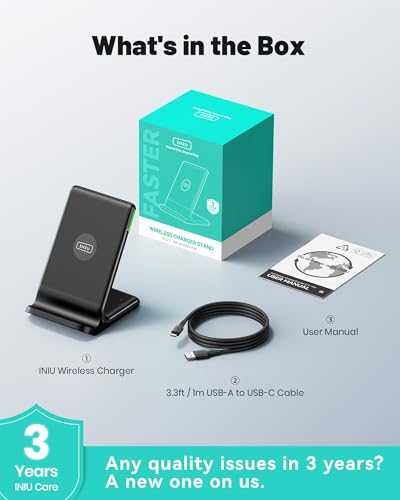 INIU Wireless Charger, 15W Fast Wireless Charging Phone Station with LED - color: Black, size: 1 Pack