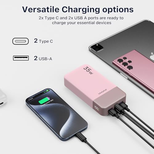 JUOVI Portable Charger 35W 20000mAh Power Bank - color: Pink