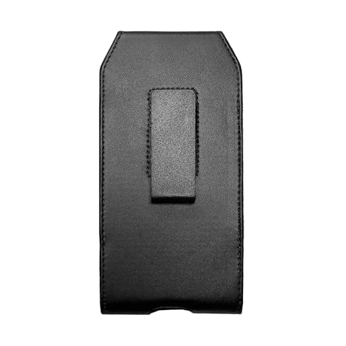 Leather Cell Phone Holster for T-Mobile REVVLRY+, REVVL 4, AT&T Fusion Z, Motivate, Jitterbug Smart3, Kyocera DuraSport 5G - Vertical Case Waist Carrying Pouch with Belt Clip/Loops, Black - size: Medium