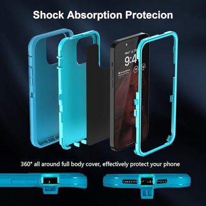 Sansunto for iPhone 13 Pro Max & iPhone 12 Pro Max Heavy Duty Shockproof Case, Full Body Protection Silicone Rubber with Hard PC Tough Rugged Durable Phone Cover for Boys & Men. (Teal/Turquoise) - color: Teal/Turquoise