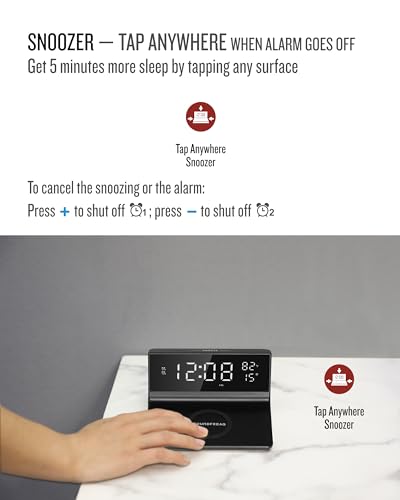 Soundfreaq Charge Rise II, SFQ-20: Digital Alarm Clock, with Fast USB Charger and Wireless Charger (Black, Home) - color: Black