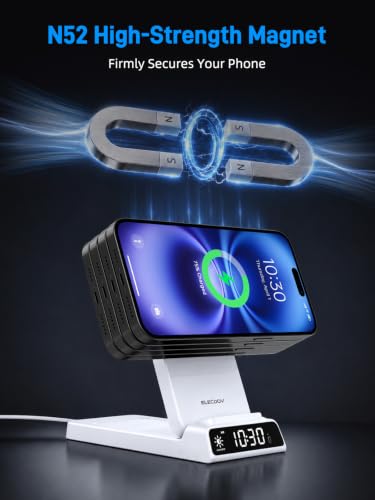 3 in 1 Charging Station for Apple, Travel Wireless Charger with Clock - color: white