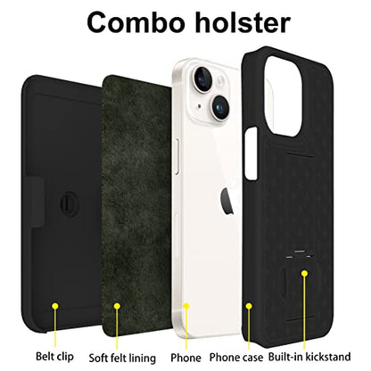 for iPhone 14/13 Belt Clip Holster Case, Screen Protector-Black | Swivel Kickstand Holder, Slim Shell Slide Pouch Full Body Protective, Rugged Heavy Duty Shockproof Outdoor Cell Phone Cover - size: iPhone 14