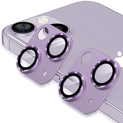 Korecase [2 Pack] Camera Lens Protector for iPhone 14/14 Plus & iPhone 15/15 Plus 9H Tempered Glass Camera Film Cover, Strong Adhesion, Metal Anti-Scratch Rear Camera Lens Cover Purple - color: Purple