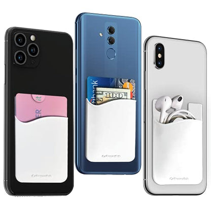 USA Merchant Redesigned Card Holder - Silicone Stick on Cell Phone Wallet with Pocket for Credit Card ID Business Card - iPhone Android & Smartphones (White) - color: White
