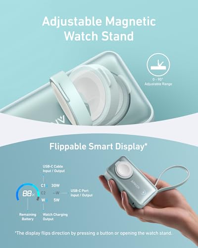 Anker MagGo Power Bank for Apple Watch, 10,000mAh 35W Max Portable Charger - color: Green