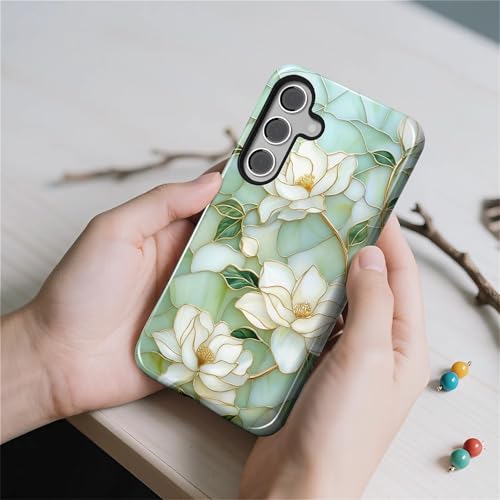 Case Compatible with Samsung Galaxy S23 FE, Hybrid 2-Layer Hard Shell Protection Case, Shockproof Protective Tough Phone Cover, Blooming Cyan Flowers - color: Blooming Cyan Flowers, size: Samsung Galaxy S23 FE