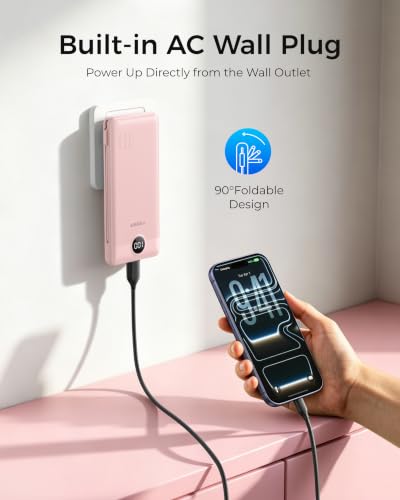 VEGER Portable Charger for iPhone, Power Bank Built in Cables and Wall Plug - color: Crepe