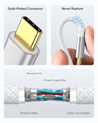 SUNGUY 10Gbps USB C 3.1 Gen 2 Cable, 4FT USB A to USB C 3A Fast Charging & Data Transfer Android Auto Carplay Cable Compatible with iPhone 17 16 15 Pro Max, Galaxy S24 S23 Ultra Note 20, SSD (White) - color: White, size: 4ft
