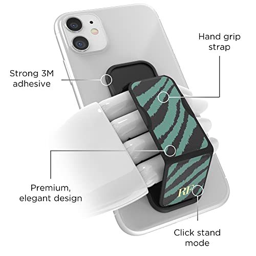 RICHMOND & FINCH CLCKR Phone Grip and Expanding Stand, Universal Finger Grip Kickstand Holder for iPhone 15 Pro, Pro Max, Plus, 14 & 13 Models, Samsung Phones, Tablets and More, Emerald Zebra Design