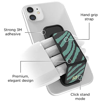 RICHMOND & FINCH CLCKR Phone Grip and Expanding Stand, Universal Finger Grip Kickstand Holder for iPhone 15 Pro, Pro Max, Plus, 14 & 13 Models, Samsung Phones, Tablets and More, Emerald Zebra Design