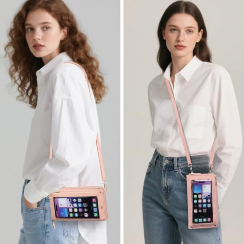 GOIACII Phone Purse Crossbody Bags for Women Small Travel Wallet Touch Screen RFID Blocking - color: A02 Pink