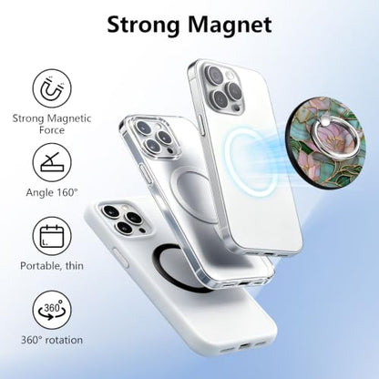 Magnetic Phone Ring Holder with MagSafe, 360° Rotation Super Magnet Finger Grip Removable Kickstand, Cute Stained Glass Floral Designed Stand for iPhone 17 16 15 14 13 12 Pro Max Plus, Lily - color: Lily