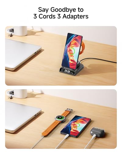 3 in 1 Wireless Charger for Samsung Galaxy S26 Ultra, Galaxy Watch 8, Buds - color: Tech Grey