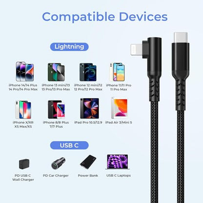 Basesailor i Pad 8th 9th Generation Charger Cable Right Angle 3.3FT - color: Black, size: 3.3FT/1M